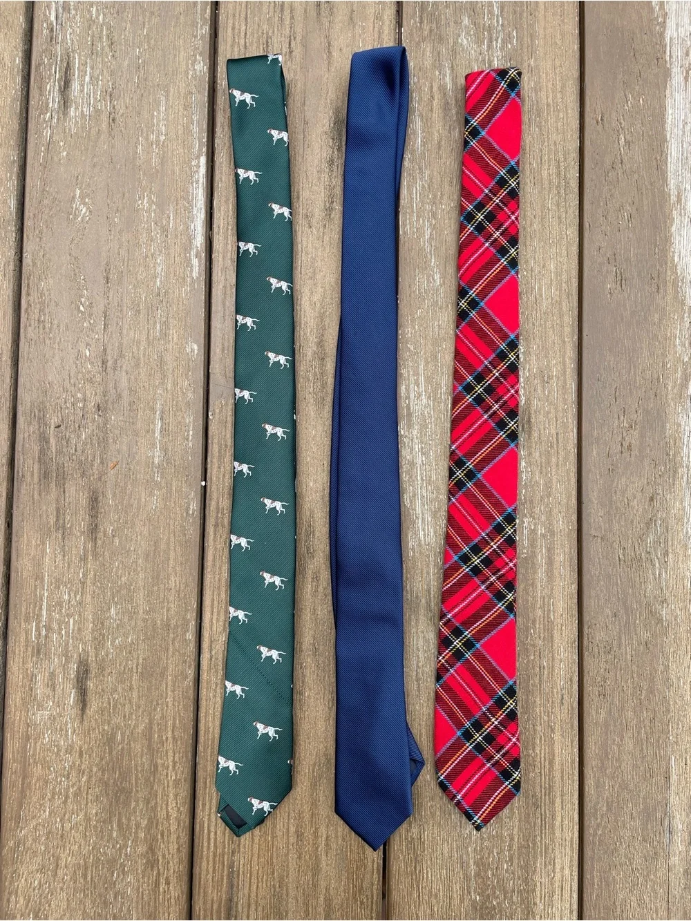 Crewcuts Boys' Green Dog Print, Navy Solid & Red Plaid Necktie Set